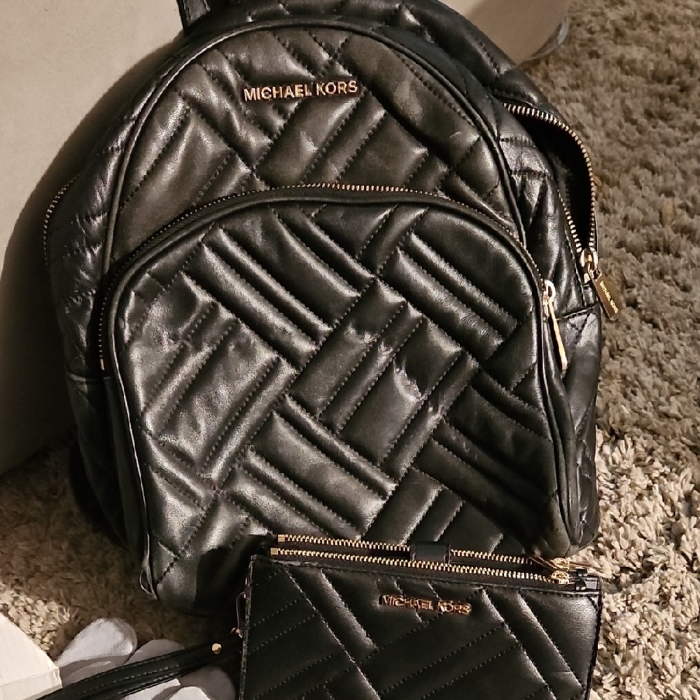 Michael Kors Quilted Black Backpack with Pouch